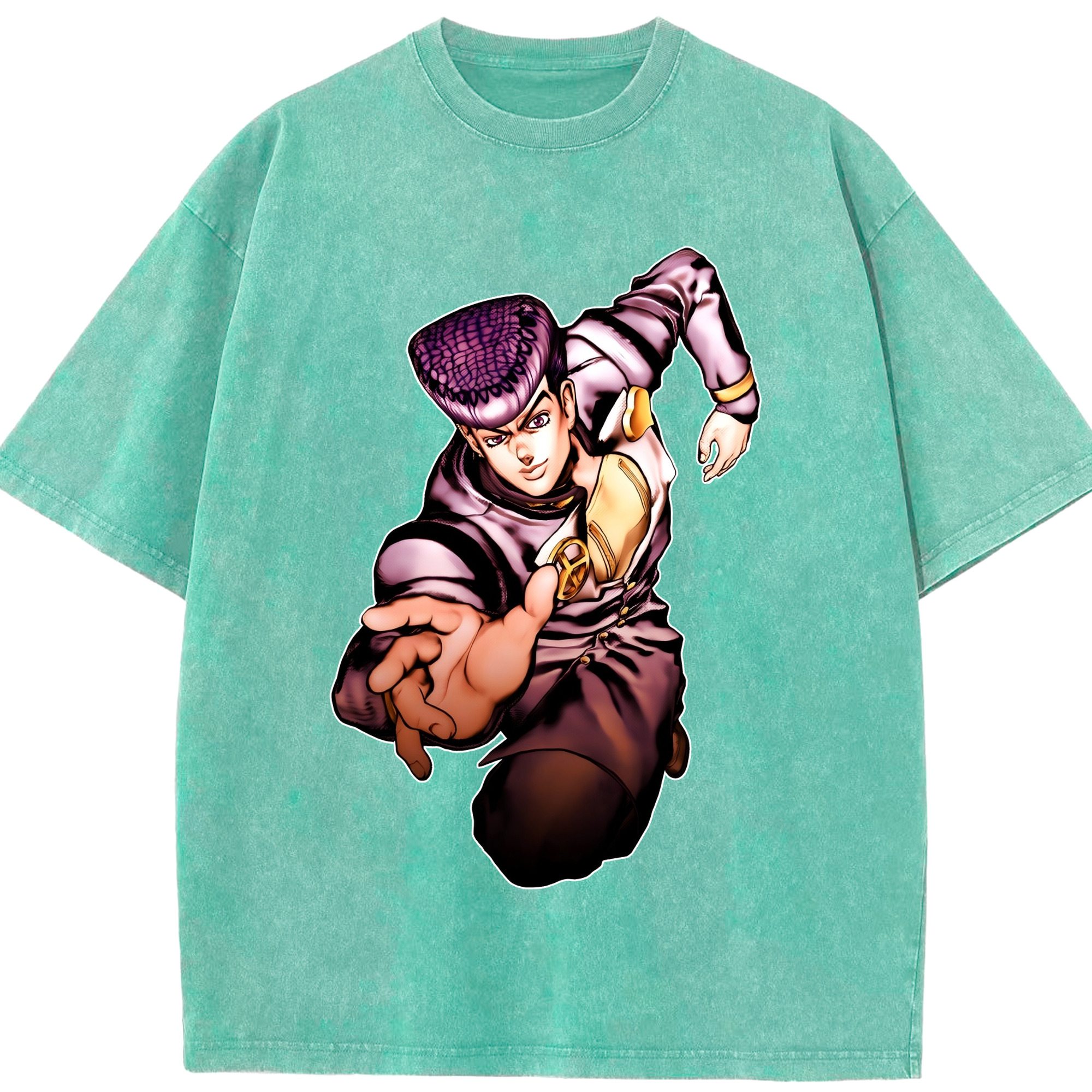 （画像用） ジョジョの奇妙な冒険 ひがしかた じょうすけ JoJo's Bizarre Adventure Higashikata Josuke 綿100% ヴィンテージ風 半袖Tシャツ（フロントプリント）
